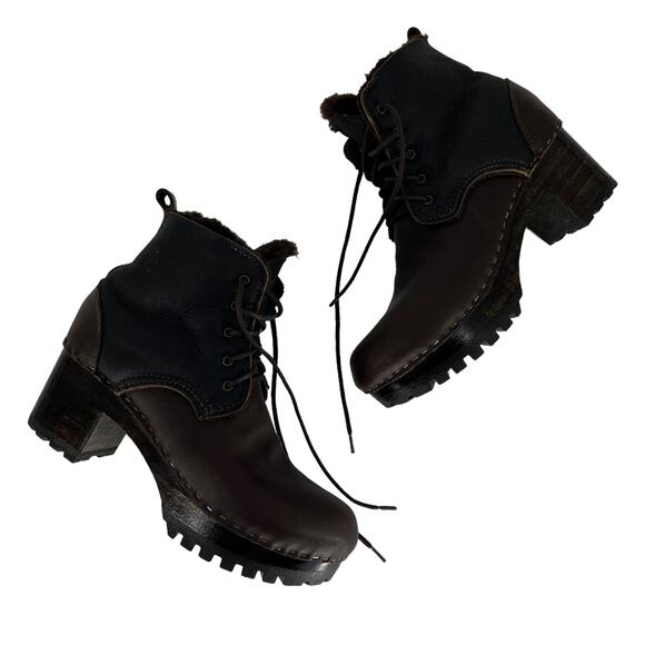 No. 6 Lander Shearling Lace Up Clog Boots in Dark Brown - Picture 2 of 14